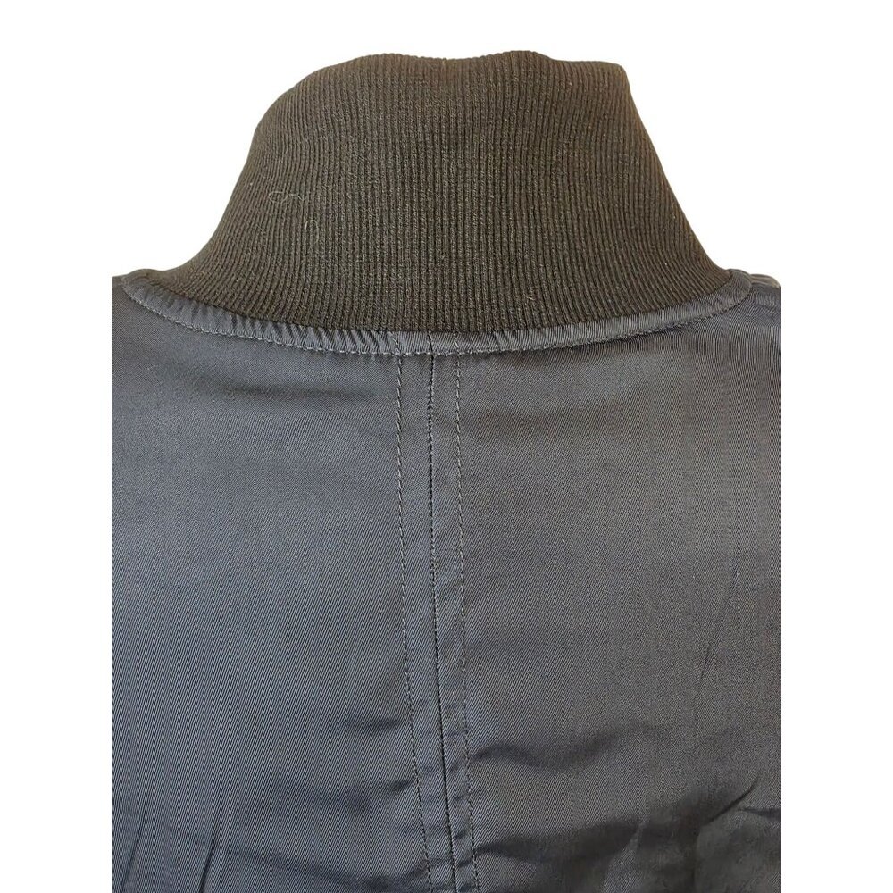 MABLE Ruffle Shoulder Bomber Jacket Womens Sz L Navy Silver Full Zip Cropped - Picture 11 of 13